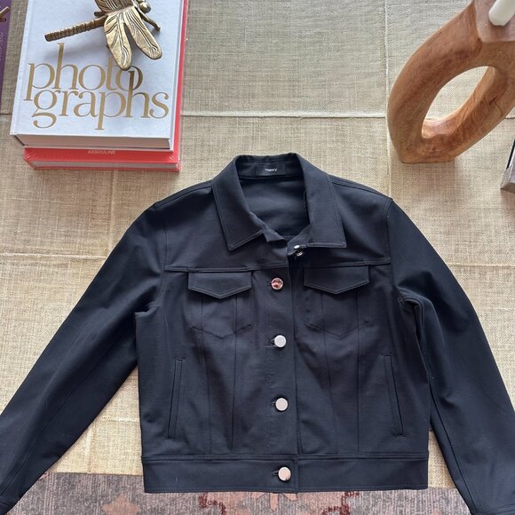 Theory Black Double Stretch Denim Jacket - Picture 2 of 7
